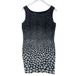 SERRANI Elegant Black and White Heart Pattern Dress  sleeveless fitted size6